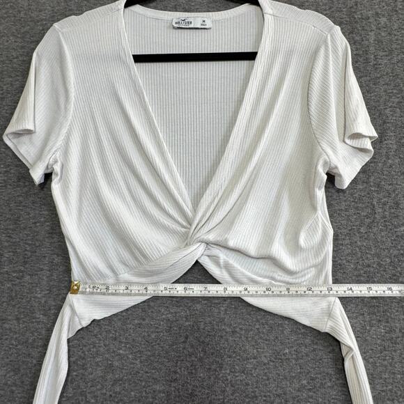 HOLLISTER White Tie Front Shrug Medium Balletcore V-Neck Y2K Twist Crop Top - Picture 7 of 10